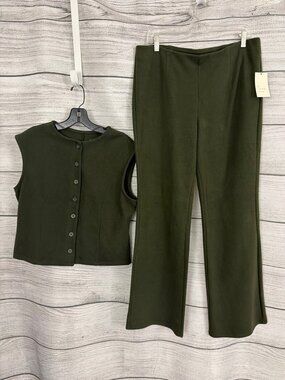 NWT A New Day Olive Green Sleeveless Top M & Wide-Leg Pants L Set